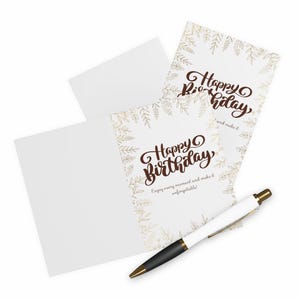 Brown And Gold Leaves Design Birthday Card, Happy Birthday Card, Beautiful Font Design Birthday Card, Set Of 5 Cards With Envelopes