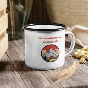 To New Adventures In The Wild Enamel Camping Mug, Nature Camping Mug, Outdoor Camping Mug