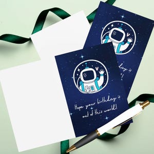 Hope Your Birthday Is Out Of This World Birthday Card, Kids Astronaut Art Birthday Card, Kids Birthday Card, Set Of 5 Cards With Envelopes