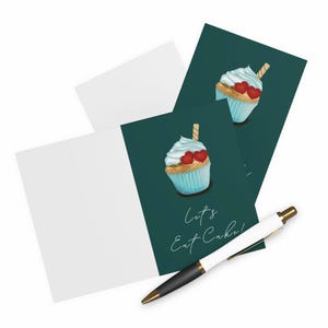 Let's Eat Cake Birthday Card, Cup Cake Art Birthday Card, Happy Birthday Card, Set Of 5 Cards With Envelopes