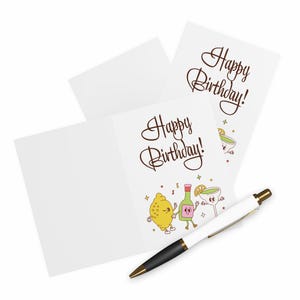 Birthday Lemon With Drink And Glass Dancing Birthday Card, Happy Birthday Card, Set Of 5 Cards With Envelopes