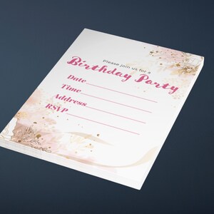 Please Join Us For A Birthday Party Invitation, Girls Birthday Party Invitation, Set Of Ten Invitations With Envelopes