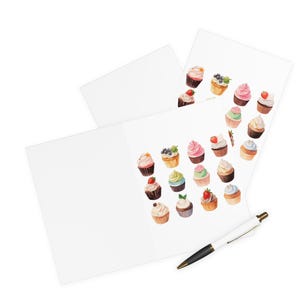 Cupcakes Card, Cupcakes Art Card, Greeting Card, Happy Birthday Card, Set Of 5 Cards With Envelopes