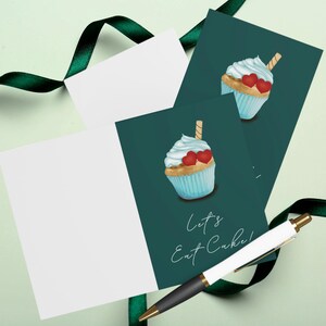 Let's Eat Cake Birthday Card, Cup Cake Art Birthday Card, Happy Birthday Card, Set Of 5 Cards With Envelopes