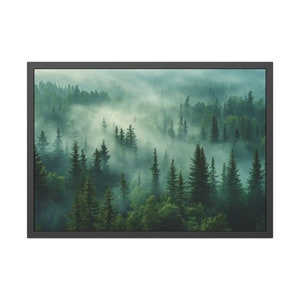 Foggy Forest Wall Art, Foggy Pine Tree Landscape, Framed Wall Art, Framed Horizontal Paper Poster