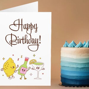 Birthday Lemon With Drink And Glass Dancing Birthday Card, Happy Birthday Card, Set Of 5 Cards With Envelopes