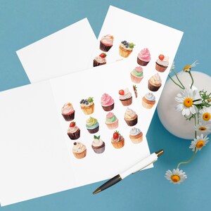 Cupcakes Card, Cupcakes Art Card, Greeting Card, Happy Birthday Card, Set Of 5 Cards With Envelopes