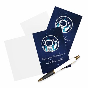 Hope Your Birthday Is Out Of This World Birthday Card, Kids Astronaut Art Birthday Card, Kids Birthday Card, Pack Of 5 Cards