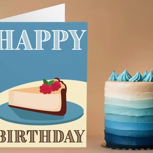 Happy Birthday Card With Cake Slice, Birthday Cake Art Birthday Card, Happy Birthday Card, Set Of 5 Cards With Envelopes