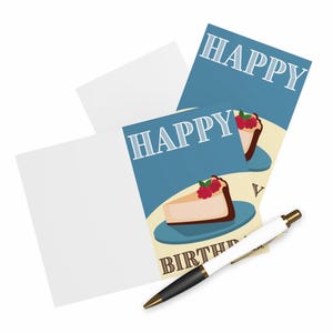 Happy Birthday Card With Cake Slice, Birthday Cake Art Birthday Card, Happy Birthday Card, Set Of 5 Cards With Envelopes