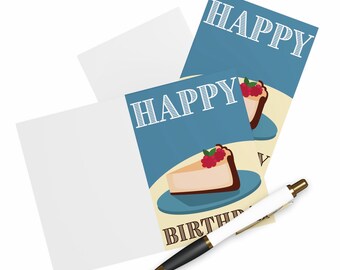 Happy Birthday Card With Cake Slice, Birthday Cake Art Birthday Card, Happy Birthday Card, Set Of 5 Cards With Envelopes