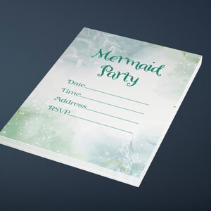 Mermaid Party Invitation, Girls Birthday Party Invitation, Set Of Ten Invitations With Envelopes