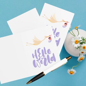 Hello World Baby Shower Card, New Born Baby Card, Mother's Day Card, Expecting Mother's Card, Set Of 5 Cards With Envelopes