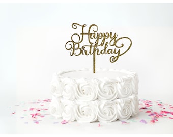 Gold Glitter Happy Birthday Cake Topper: Reusable Acrylic Party Decor