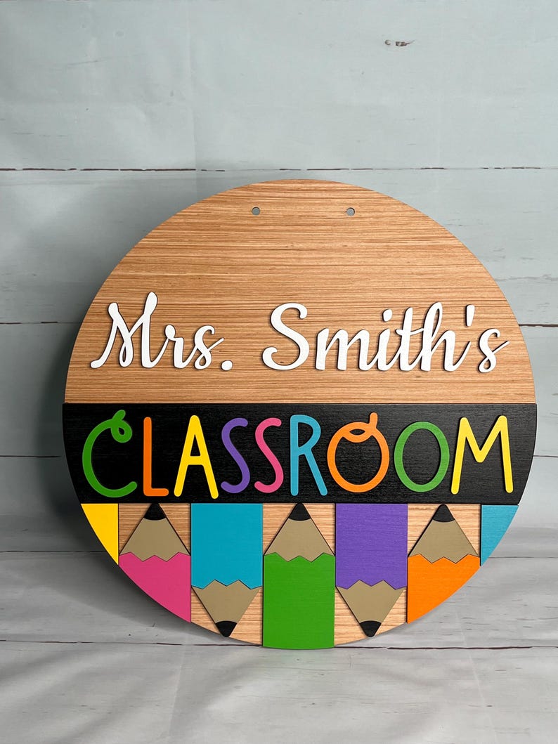 Personalized Teacher Door Sign: Laser Cut Birch Wood Pencil Decor - Etsy