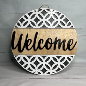 Welcome Modern Geometric Door Hanger, Front Door Hanger, Office Door Sign, Door Decor, Custom Door Sign
