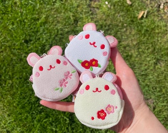 Cute little bunny pouch | coin case | pink x  cherry blossom, white x camellia, and cream x plum blossom
