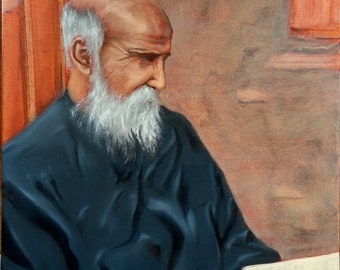 Pintura al óleo original de Christian Monk leyendo