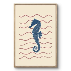 Seahorse Art Print – Blue & Pink Ocean Poster – Beach Digital Wall Decor