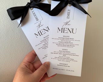 Personalised Menu Cards + Name Tags - Finished With Satin Ribbon