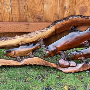 Chainsaw Salmon Carving, Salmon Wildlife Art Decor, Salmon Wall Wood,  Salmon Carved Wood Art, Chainsaw Sculpture, Unique Wood Wall Art