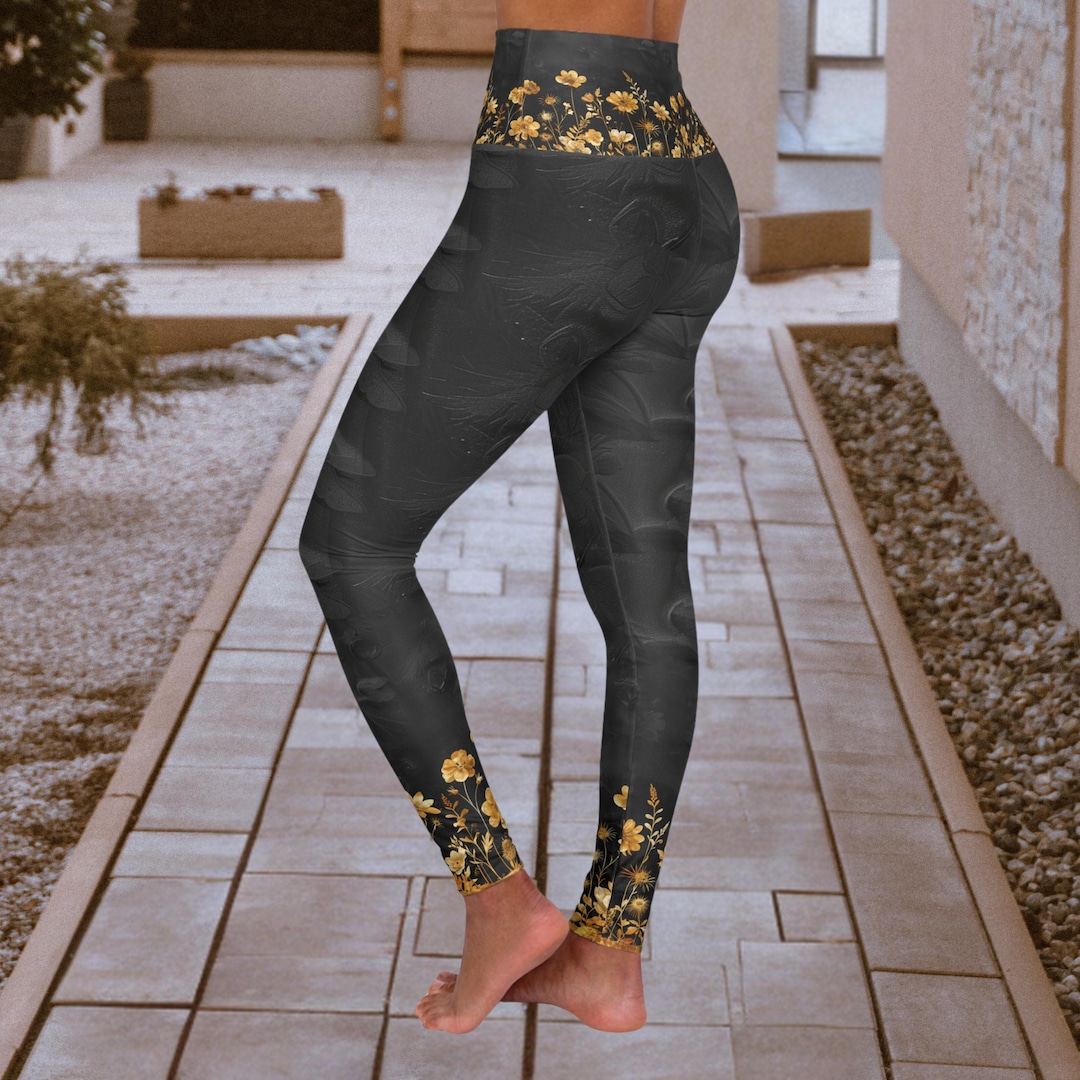 Yoga Leggings Gym Stretchy Black Gold Floral Fitness Activewear Workout  Pants Women Teens Apparel Elegant Classy High Quality High Waisted - Etsy