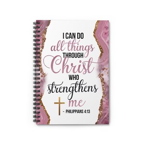 Spiral Notebook Inspirational Cute Christian Religious Faith Bible Verse Custom Lined Journal Pocket Stationary Scripture Pink Design Gift