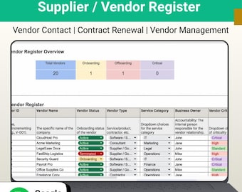 Leveranciersbeheerregister | Contact Registreren | Beheer en verlengingstracker (Google-spreadsheet)