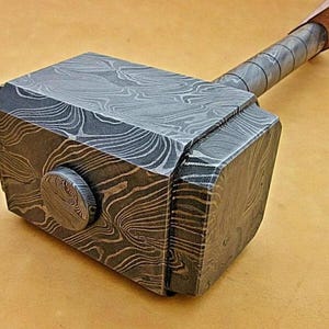 Handmade Damascus Steel Hammer, Norse Style Viking Mjölnir, Custom Thor Hammer with Leather Grip, Collectible Gift for Men & Collectors