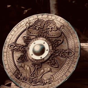 Custom Viking Shield, Medieval Round Shield, Carved Viking Gift, Wall Decor, Cosplay Shield, Birthday Gift, Wedding Gifts, Personalized Gift