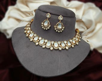 Set di collane indiane Kundan Amara per donna / Splendidi gioielli Kundan dorati unici per matrimoni, feste e anniversari da indossare per lei