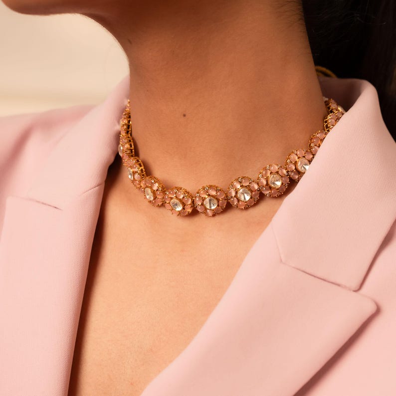 Golden Bloom Kundan Choker Set Kundan Necklace Set, Gold Plated Jewelry Set Indian Festivals Wedding Necklace Set for Women