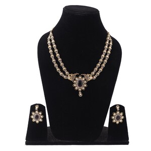 Golden Purple Moissanite Kundan Kamal Victorian Set, Kundan Traditional Necklace Set For Women Party Wear Bollywood Bridal Wear
