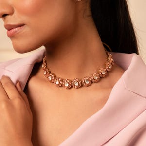 Golden Bloom Kundan Choker Set Kundan Necklace Set, Gold Plated Jewelry Set Indian Festivals Wedding Necklace Set for Women