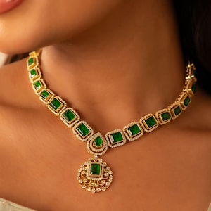 Emerald Green Kundan Choker Necklace Set, Elegant Indian Party wear Jewelry Wedding Jewelry Set & Earring, Wedding Jewelry for Women