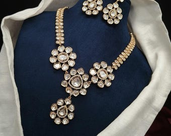 Kundan Blossom Necklace Set/Traditional Indian Wedding Kundan Necklace Set for Bridal Women Gift for Party, Anniversary, Bollywood Jewelry