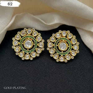 Traditional Kundan Sunflower Stud Earrings Set, Indian Jewelry Wear For Women Fine Kundan Earring, Statement Earrings For Wedding