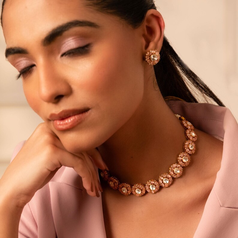Golden Bloom Kundan Choker Set Kundan Necklace Set, Gold Plated Jewelry Set Indian Festivals Wedding Necklace Set for Women