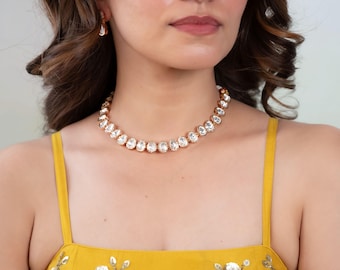 Set di collane Kundan Choker: stile tradizionale indiano Dori, gioielli in oro rosa