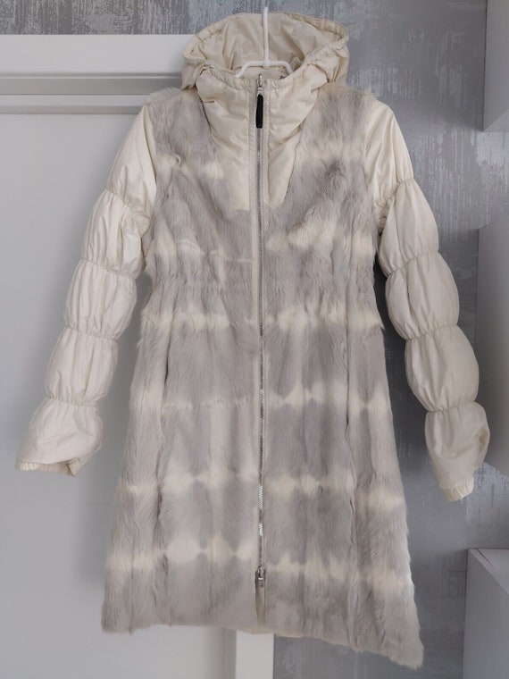 PRADA Womens Dyed Goat Fur Reversible Hooded Nylon