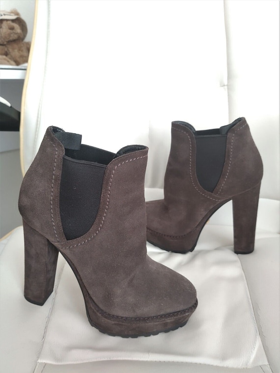 Prada Womens Gray Suede Ankle Boots Platform Boot… - image 1