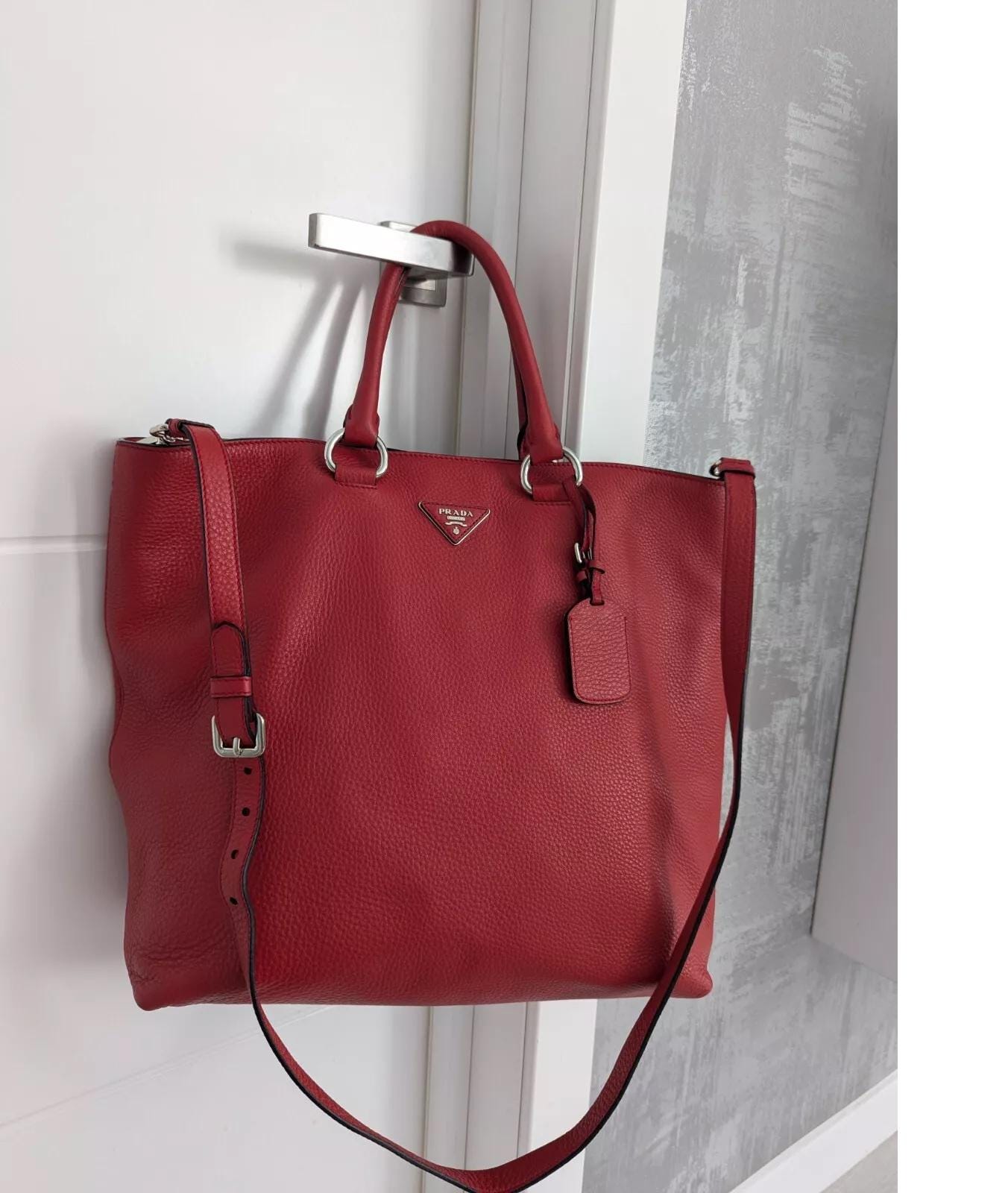 Prada Vitello Daino Red Pebbled Leather Large Tote Shoulder Shopper Bag Satchel Handbag Condition Great Size 17 X 14.5 X 6 Original Etsy Australia