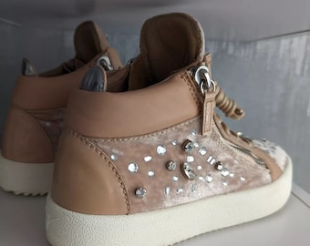 Giuseppe Zanotti Womens Crystal Rhinestone Studded Velor Giuseppe Zanotti Womens Crystal Rhinestone Studded Velor