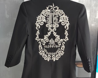 Philipp Plein Chaqueta de traje tipo blazer con un botón y manga 3/4 de poliéster y lana con bordado de calavera negra para mujer Auténtica, talla XS, muy buen estado