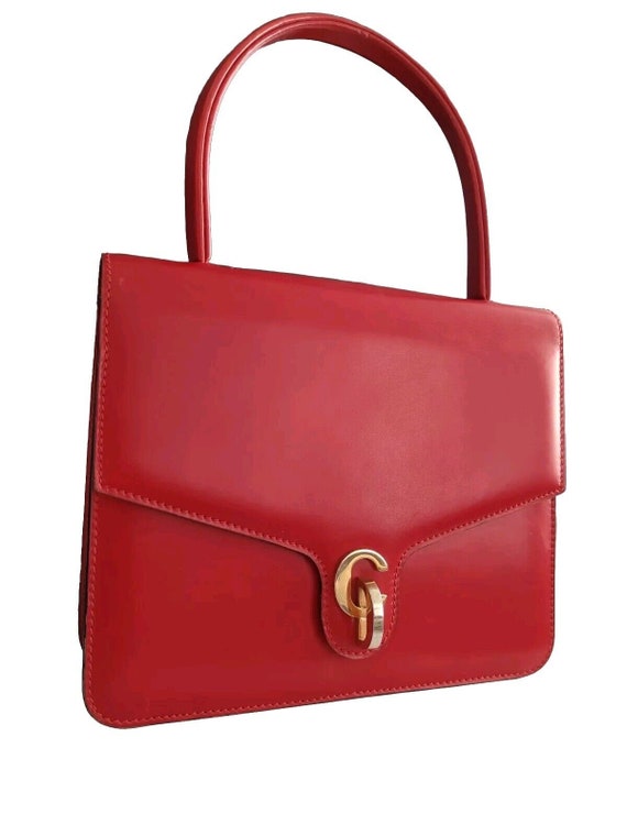 Vintage Christian Dior 70 s 80 s CD Clasp Closure Red Leather Box Bag Satchel Purse Handbag Top Handle Gold Tone Hardware 100 Authentic Etsy Ireland