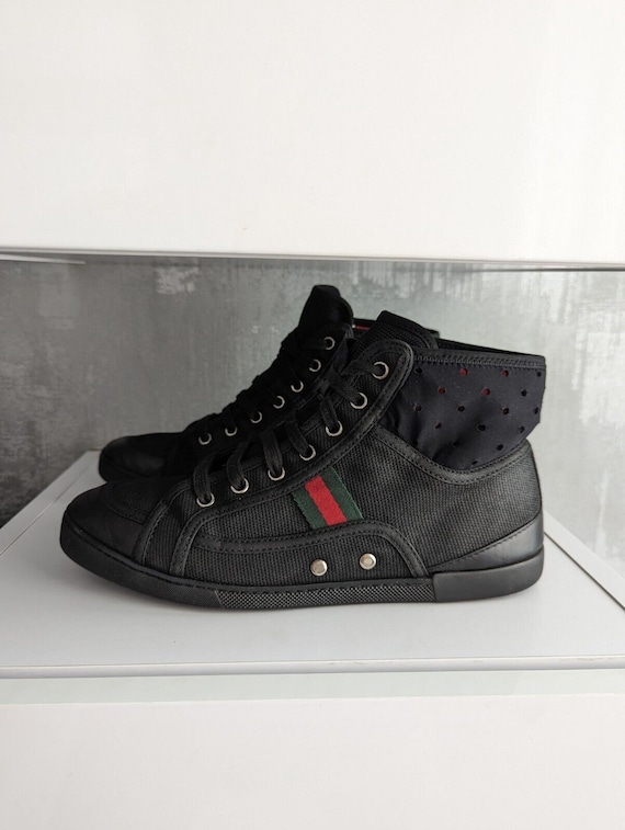 Gucci Denim Womens Black Jean Web High Top Sneaker