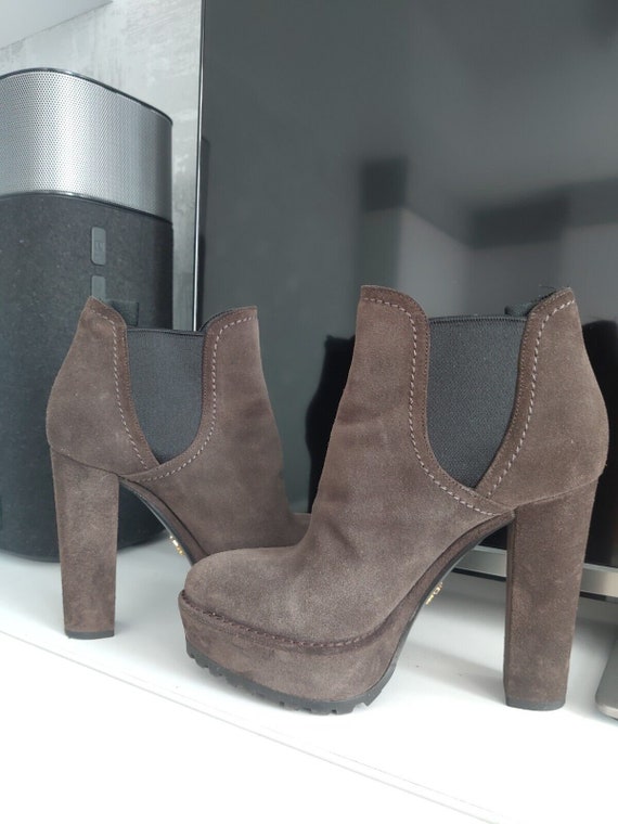 Prada Womens Gray Suede Ankle Boots Platform Boot… - image 4