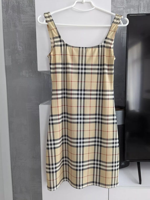 Burberry London Womens Nova Check Beige Blouse Top Bodycon Stretch Shirt Mini Dress Sleeveless Size Medium Condition Good Original Rare Etsy