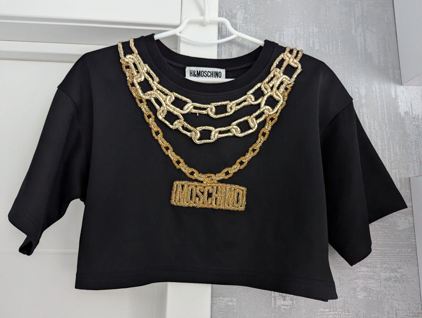 Moschino for H&M Womens Gold Logo Chain Embellished Jersey Blouse 