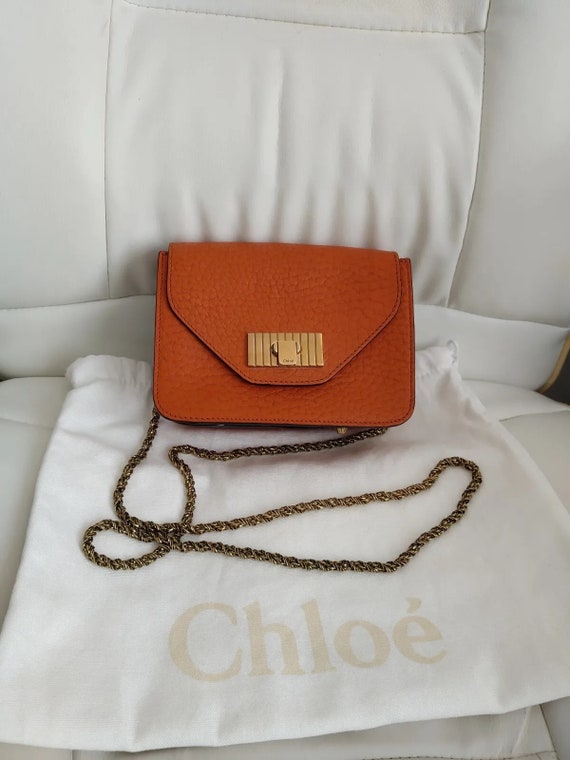 Chloe Sally Mini Pale Orange Pebbled Leather Cross